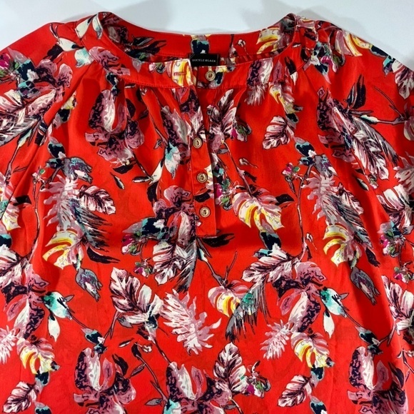 BUCKLE BLACK Red Abstract Feathers Palms Floral Blouse Size XL Whimsy Career - Picture 2 of 11